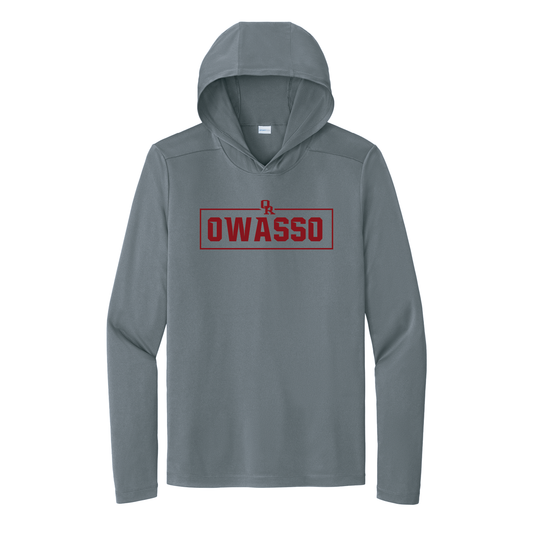 Owasso Rams - Screen Print OR OWASSO Box - UV Hooded Performance Long Sleeve Tee (Dark Grey)