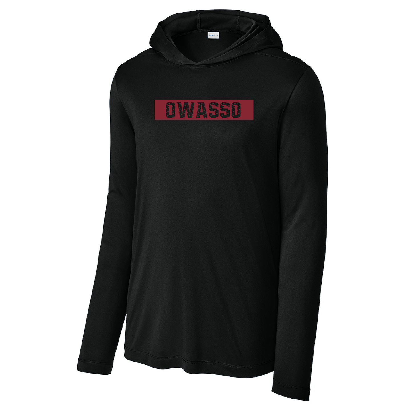 Owasso Rams - Screen Print Owasso Box Angle - UV Hooded Performance Long Sleeve Tee