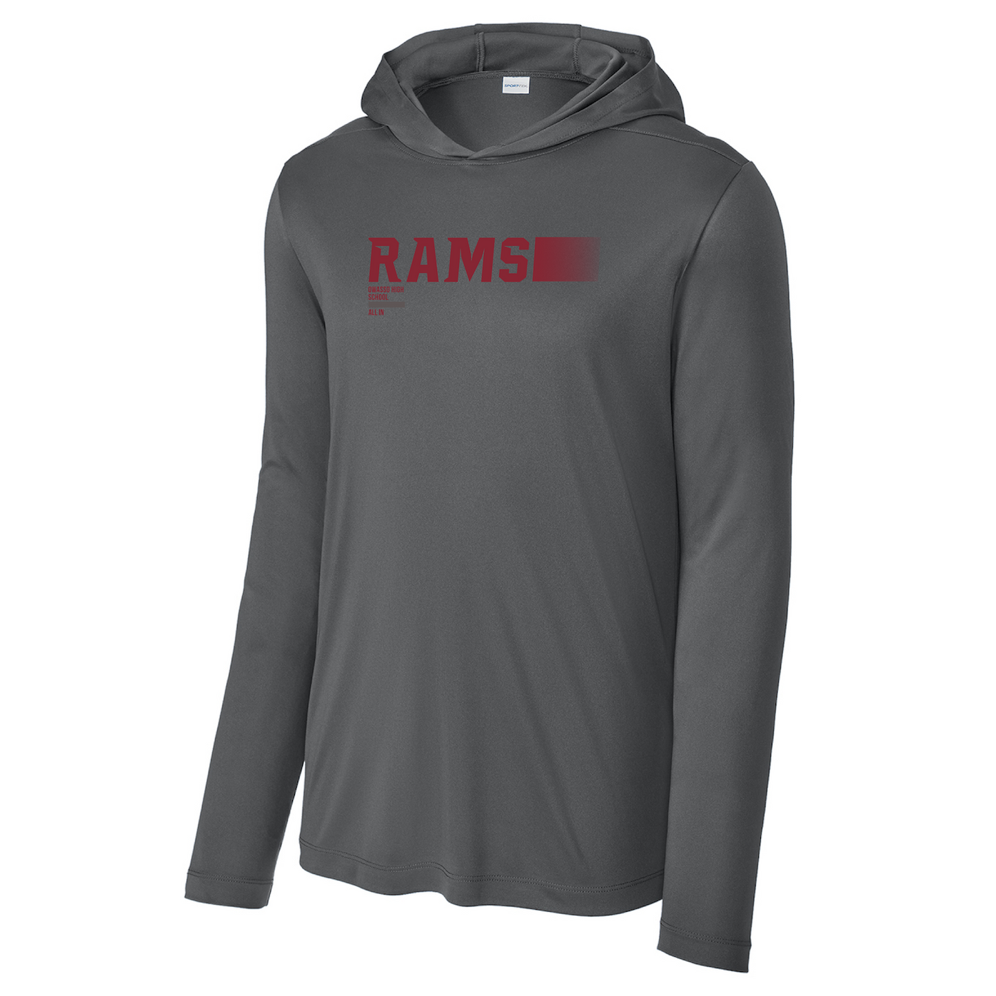 Owasso Rams - Screen Print Rams All In - UV Hooded Performance Long Sleeve Tee