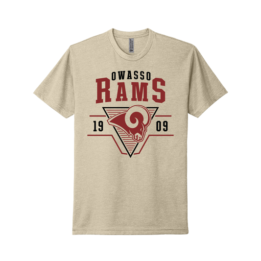 Owasso Rams - Screen Print Triangle Vintage Ram - Tee (Cream)