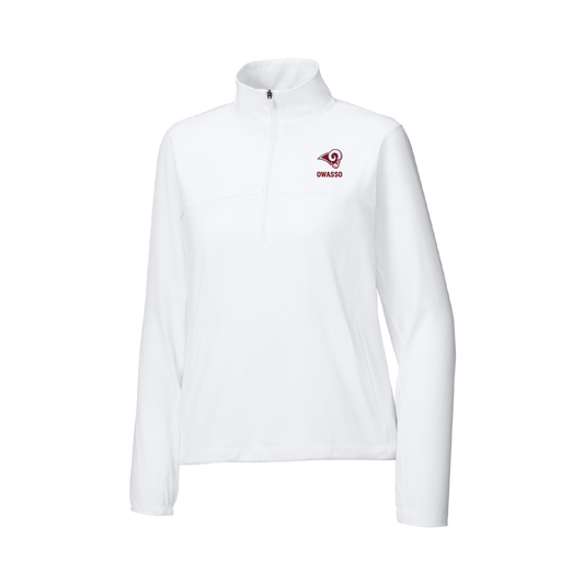 Owasso Rams - Embroidered Ram Logo Owasso- Ladies 1/2 Zip Repeat Long Sleeve Pullover