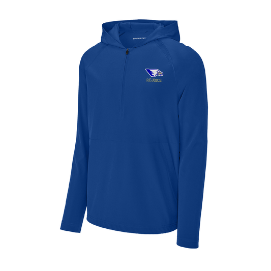 Rejoice Eagles - Embroidered Fly Eagle Rejoice - 1/2 Zip Repeat Hooded Long Sleeve Pullover