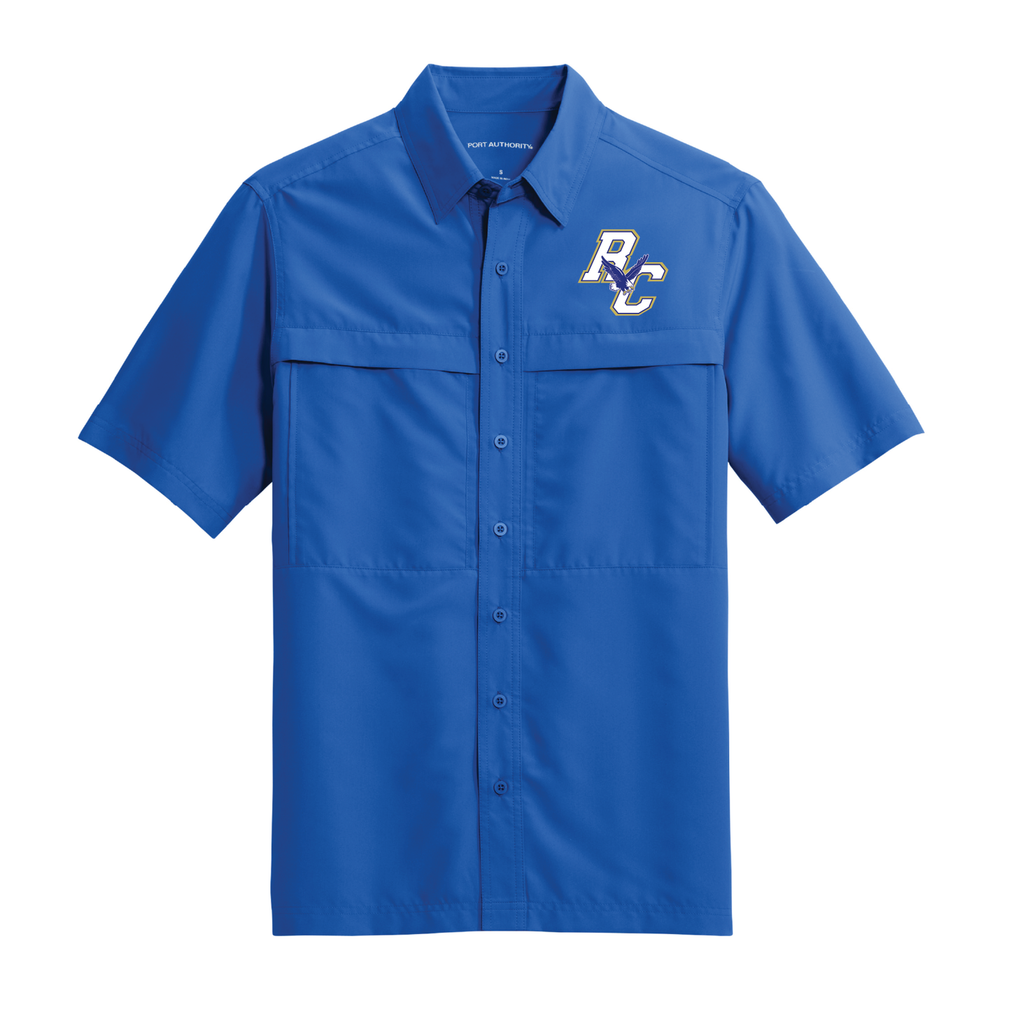 Rejoice Eagles -Embroidered Rejoice Christian Eagles Logo - Outdoor Button Up Shirt (Royal)