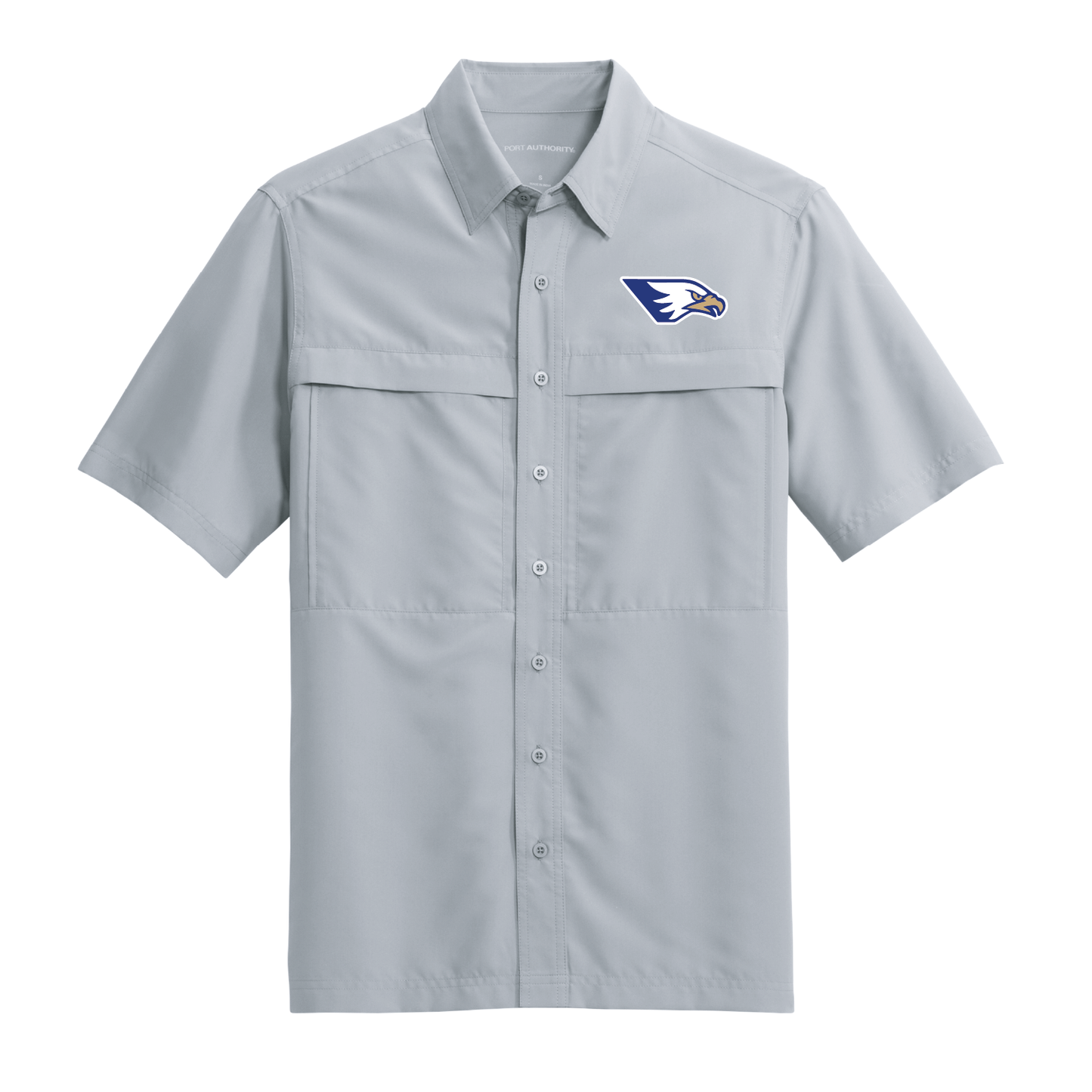 Rejoice Eagles-Embroidered Athletic Eagle - Outdoor Button Up Shirt (Grey)