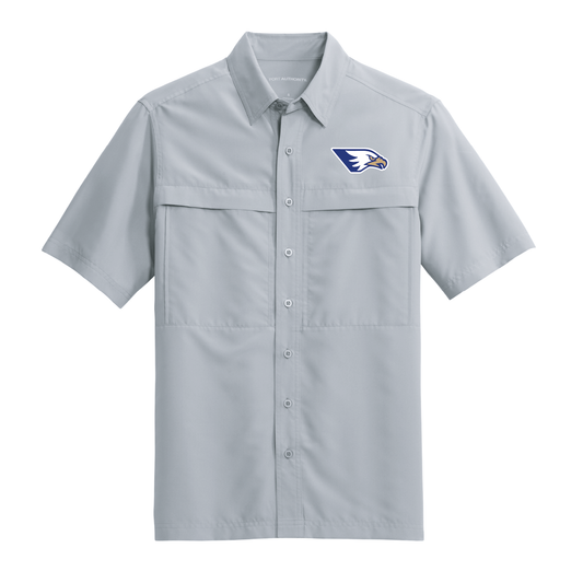 Rejoice Eagles-Embroidered Athletic Eagle - Outdoor Button Up Shirt (Grey)