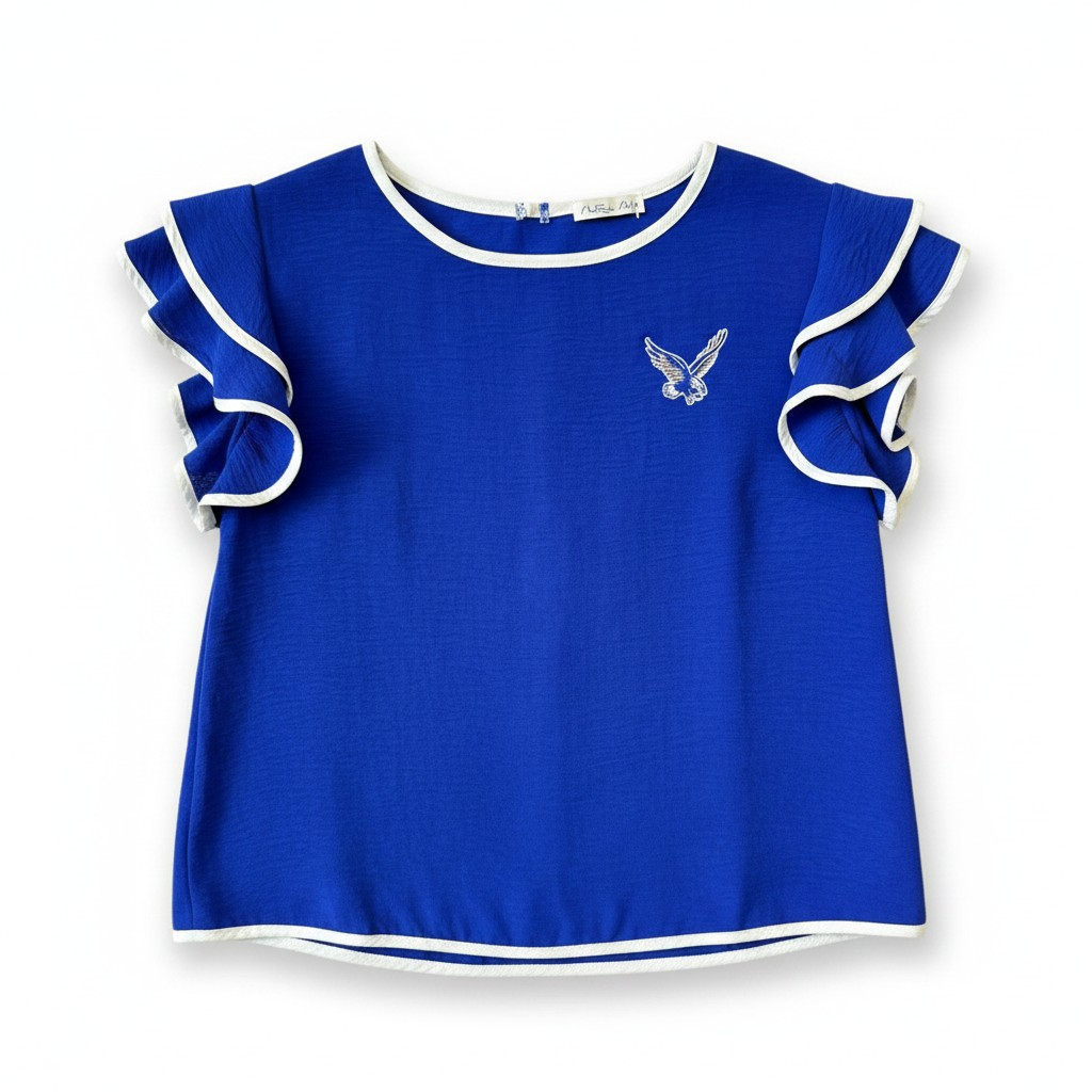 Rejoice Eagles - Embroidered Fly Eagle- Ruffle Sleeve Blouse
