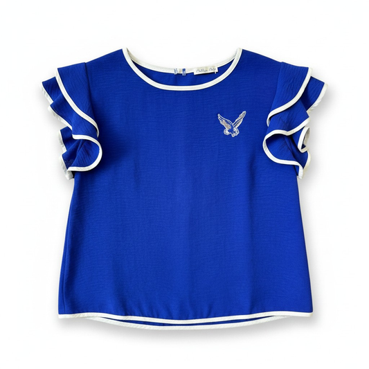 Rejoice Eagles - Embroidered Fly Eagle- Ruffle Sleeve Blouse