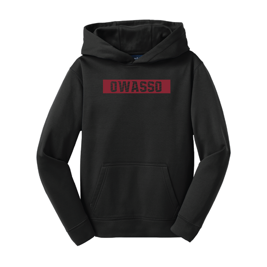 Owasso Rams - Screen Print Owasso Box Angle-Youth Sport-Wick Fleece Hoodie (BLK)