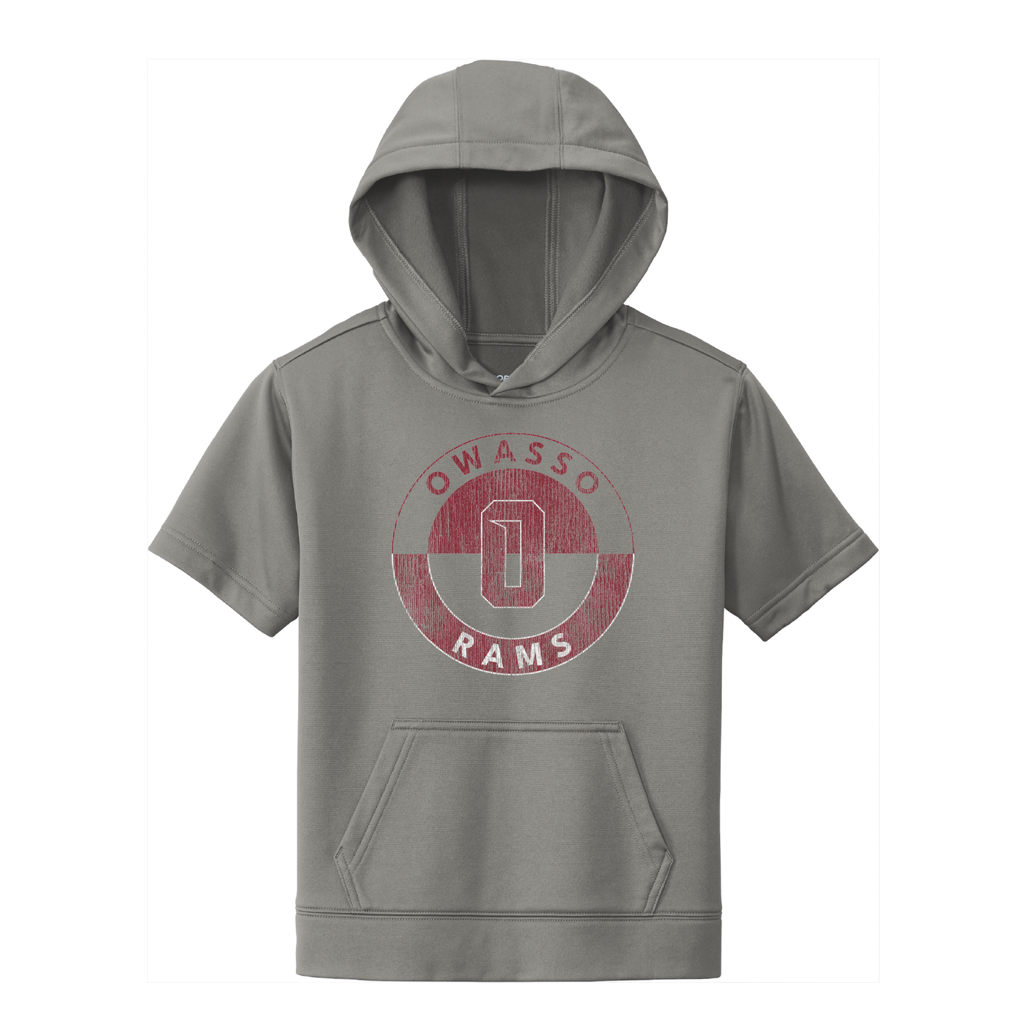 Owasso Rams - Screen Print Owasso O Circle Distressed - Youth Short Sleeve Hooded Pullover
