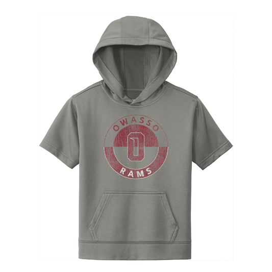 Owasso Rams - Screen Print Owasso O Circle Distressed - Youth Short Sleeve Hooded Pullover