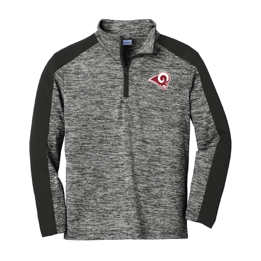 Owasso Rams - Digital Transfer Ram  - 1/4 Zip Lightweight Colorblock Pullover (Heather Black/Black)