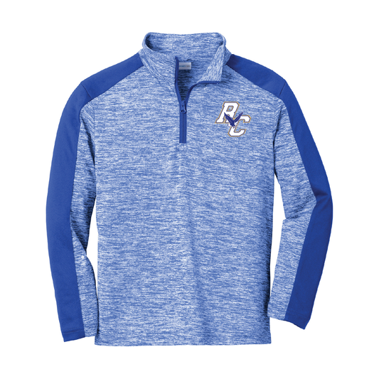 Rejoice Eagles - Digital Transfer Rejoice Christian Eagles Logo - 1/4 Zip Lightweight Colorblock Pullover (Heather Blue/Royal)