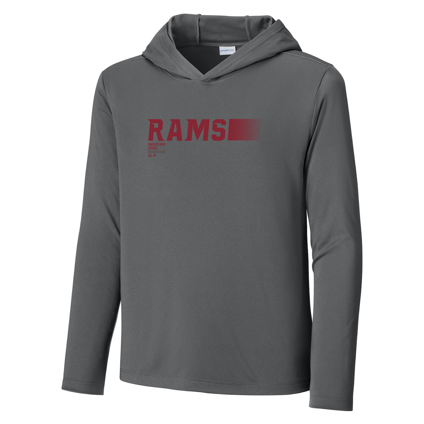 Owasso Rams - Screen Print Rams All In - Youth UV HoodedPerformance Long Sleeve Tee