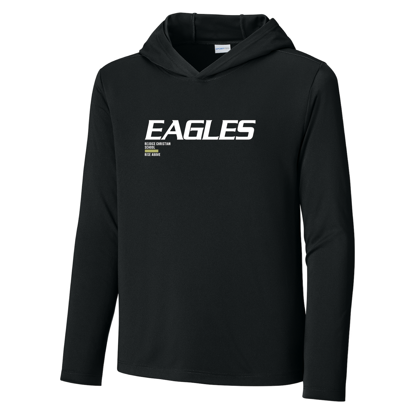 Rejoice Eagles - Screen Print Eagles Rise Above - Youth Hooded UV Performance Long Sleeve