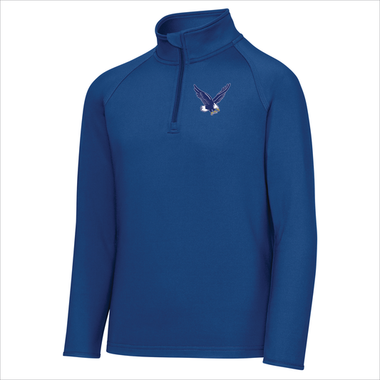 Rejoice Eagles - Embroidered Fly Eagle Logo - YOUTH 1/4 Zip Stretch Pullover (Blue)